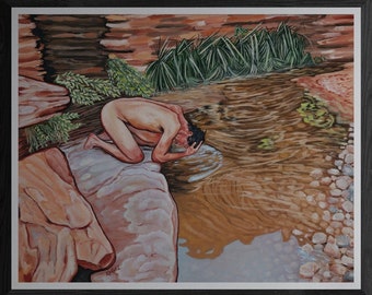 Stampa di riproduzione artistica del dipinto a olio originale - Ritratto maschile nudo - Stampa paesaggio desertico - Canyonlands - "Charlie, After the Storm"