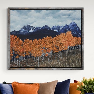 Sawtooth Mountains Painting, Idaho Landscape Print, Aspen Trees Painting, Autumn Leaves Print, Fall Colors Artwork, Pacific Northwest Art zdjęcie 1