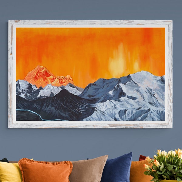 Mountain Landscape Painting, Archival Reproduction Print of Original Painting, Abstract Landscape, Himalayan Mountains, Mountain Scenery