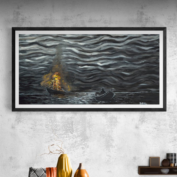 Shipwreck Painting, Nautical Art Print, Original Artwork, Archival Print of Original Painting, Black and White Painting, Maritime Art Print