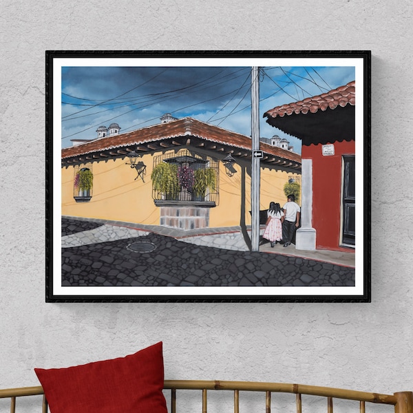 Antigua, Guatemala, Original Oil Painting, Giclee Reproduction Print, Guatemalan Artwork, City Streets, Impressionism, Photo Realism Art
