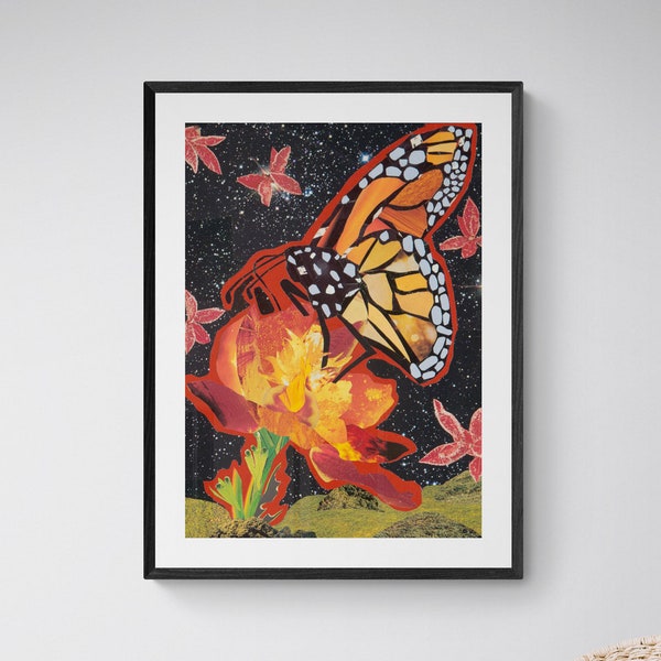 Psychedelic Artwork, Fine Art Print of Original Collage, Butterfly Art, Reproduction Print, Insect Art Print, Nature, Analog Collage, Giclee