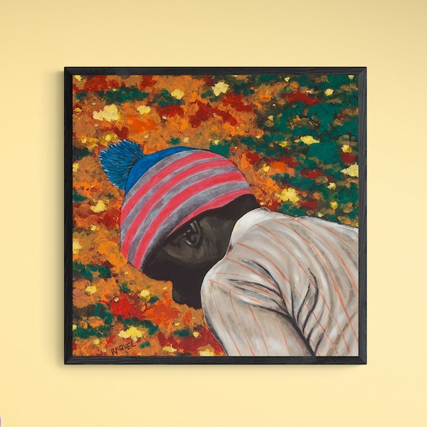 African American Portrait Painting, Fine Art Print of Original Painting, Black Boy Print, Portrait Art, Painting of Young Man, Fall Colors