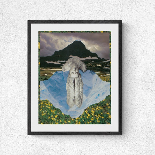 Mountain Art, Female Portrait Art, Vintage Women, Woman In Nature Print, Dreaming Woman, Glacier National Park Print, Rapunzel Wall Art,