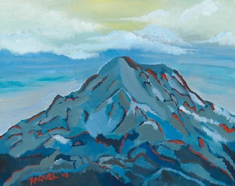 Pittura di montagna, Stampa d'archivio di pittura originale, Mt Rainier Art Print, Paesaggio di montagna, Paesaggio del Pacifico nord-occidentale, Blue Mountain