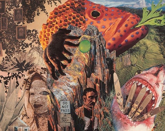 ORIGINAL Paper Collage Art 12x16 - Psychedelic Wall Art - Unique Animal Artwork - "Go Above Your Nerve"