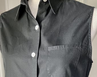 Guy Rover, Black, Sleeveless, 100% Cotton Vintage Blouse. Made in Italy. Size 44