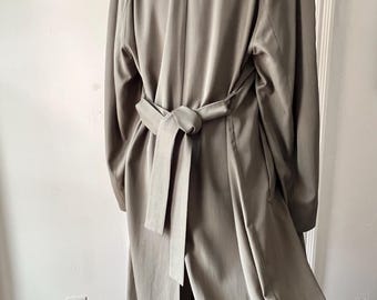 Antonio Fusco Milano, Sage Green, Wool Gabardine, 50" Long Belted Duster Coat. size 8 US, 42 Italian
