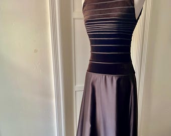 Vintage, Tadashi Evening Gown, Dark Cocoa Bean Satin Skirt with Velvet Bodice. Size 6