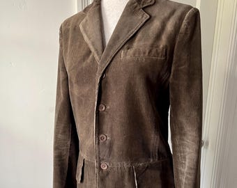 Vintage Ralph Lauren, Saddle Brown, Distressed Cotton Corduroy, Pleated Back, Riding Jacket   Size 8 US