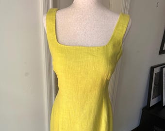 Kiton Napoli Vintage Citron 100% Linen Sleeveless Summer Dress