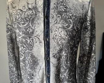Jean Paul Gaultier,"Maille" Indigo Floral-Pattern Shirt or Cardigan, Made in Italy size M