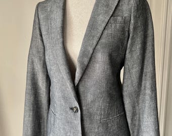 Club Monaco, Vintage 1990's Tailored, Linen/Cotton, Chambray Blue Blazer