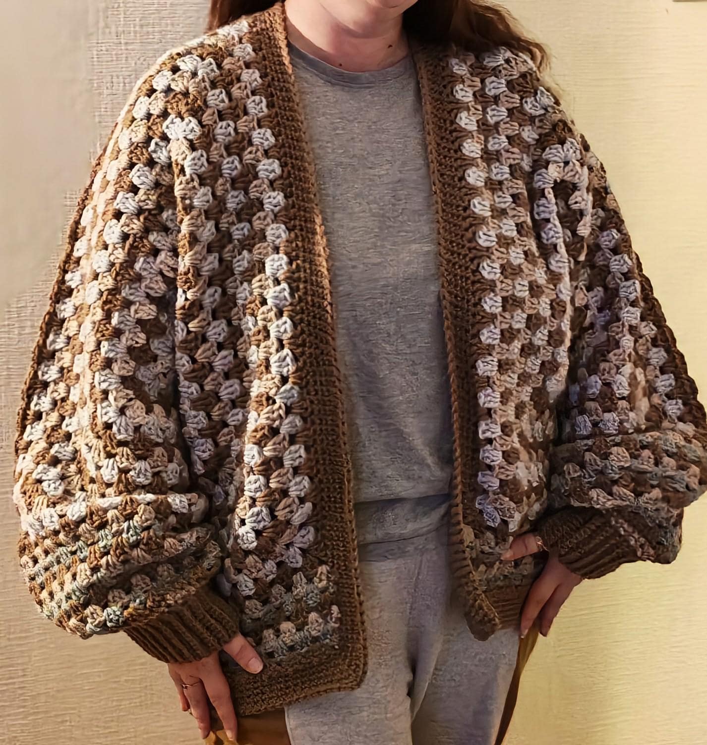 Custom. Handmade Crochet Granny Hexagon Cardigan, Oversized