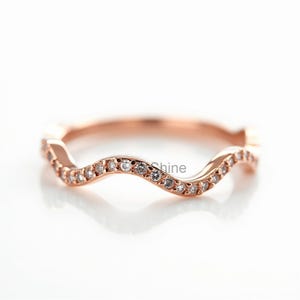 Unique Wavy Eternity  Wedding Band Ring | Natural Diamonds Curved Wedding Band Custom Fit Stacking Ring | Unique Anniversary Ring For Women