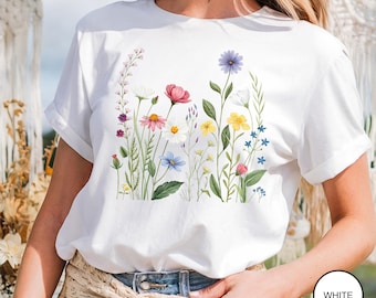 花柄グラフィックTシャツ、カラフルな花柄シャツ、ボタニカルプリント