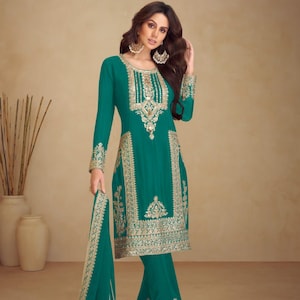 Exclusive Rama Zari Embroidered Chinnon Ready to Wear Fully Stitched Pakistani Salwar Suit For USA Women, Wedding Wear Outfit, Salwar Kameez