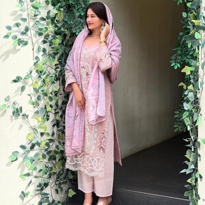 Mauve Embroidered Pakistani Salwar Suit: Cotton Festive Wear