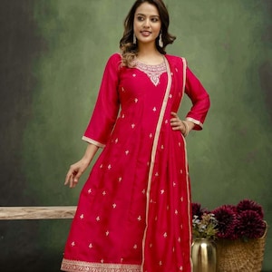 Enchanting Pink Embroidered Silk Blend Ready to Wear Fully Stitched Pakistani Salwar Suit For UK Women, Designer Festive Wear Outfit, Attire
