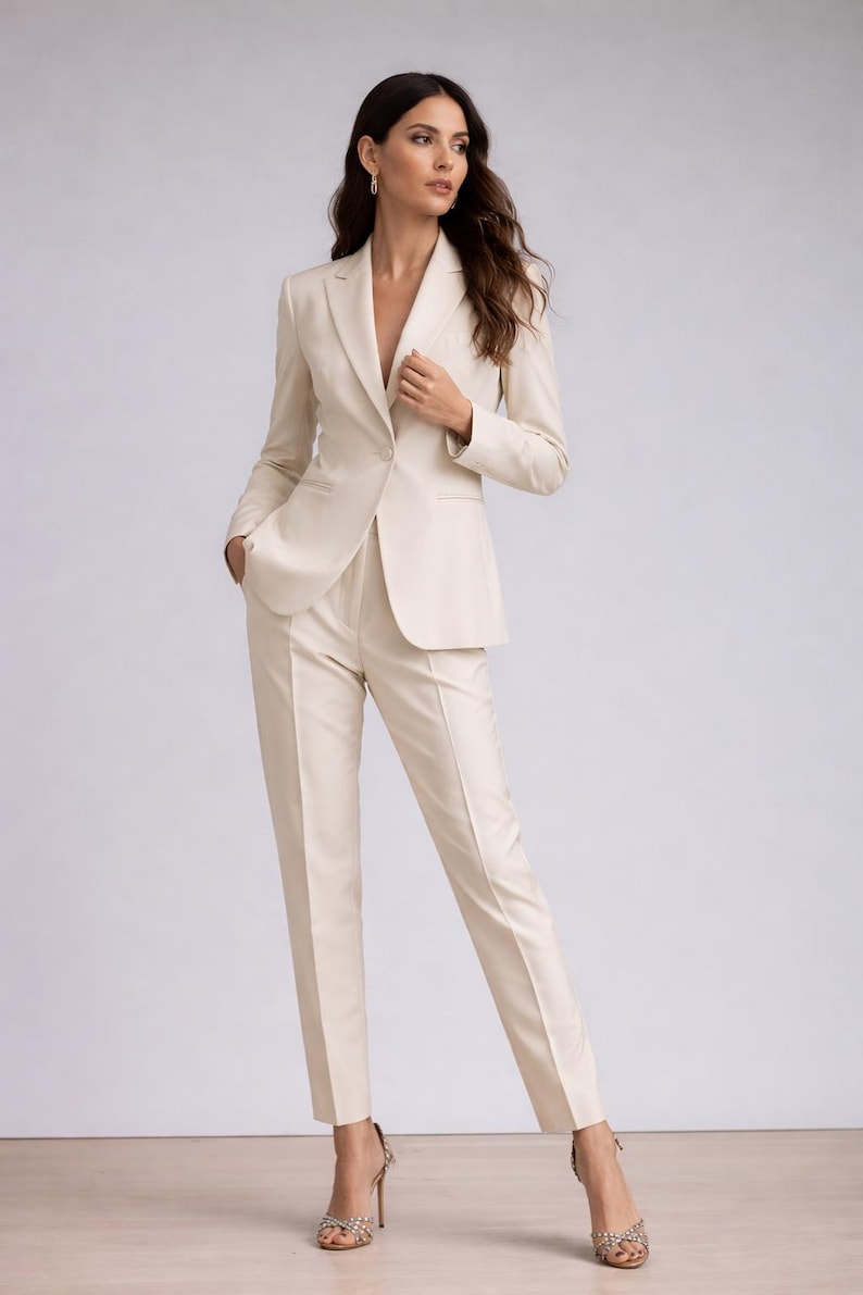 Elegant beige satin co-ord set for women formal outfit