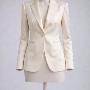 Modern formal women outfit with ivory blazer and trousers