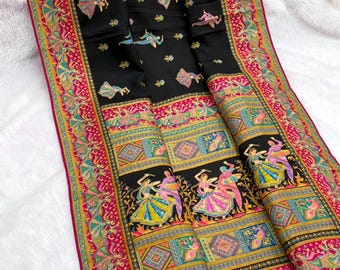 Weicher Seiden Saree für Frauen, Hand Zari Weben, Meenakari Motive, Hochzeit Saree