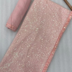 Peach Embroidered Georgette Saree, Festive Sarees, Wedding Guest Outfit