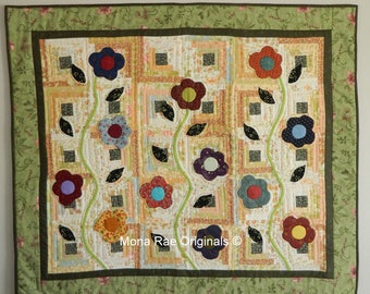 Art Quilt Wall Hanging ~ Climbing Flowers ~ 39" x 45" ~  OOAK Handmade Wall Quilt ~Home Decor ~ Wall Decor