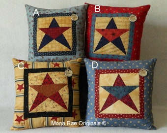 Decorative Pillow ~ USA Star Pillow ~ 13" Hand Quilted 5 Point Star Throw Pillow ~ Patriotic Pillow ~ July 4th, Flag Day, Independence Day