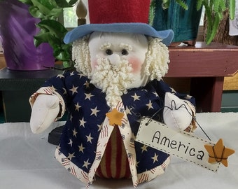 Uncle Sam Doll ~ 9 Inch Doll with Sign ~ Independence/Memorial Day/Veterans Day - Farmhouse Decor/Country Decor