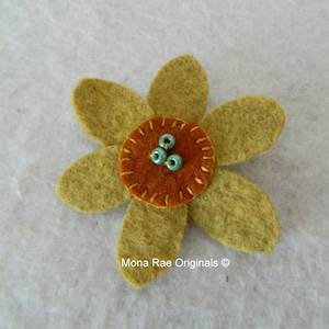 Sunflower Pin ~ 2 1/2&quot; Gold with Orange, Green Beads Jewelry Flower ~ Birthday Gift, Mothers Day Gift