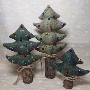 Christmas Trees ~  3 Fabric Trees ~ 12, 9 and 6 Inch Decorated Fabric Trees ~ Christmas Decor ~ Christmas Accents