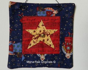 Christmas Star Mini Quilt - Original Design~ Yellow, Red and Blue ~ 6 Inch Square
