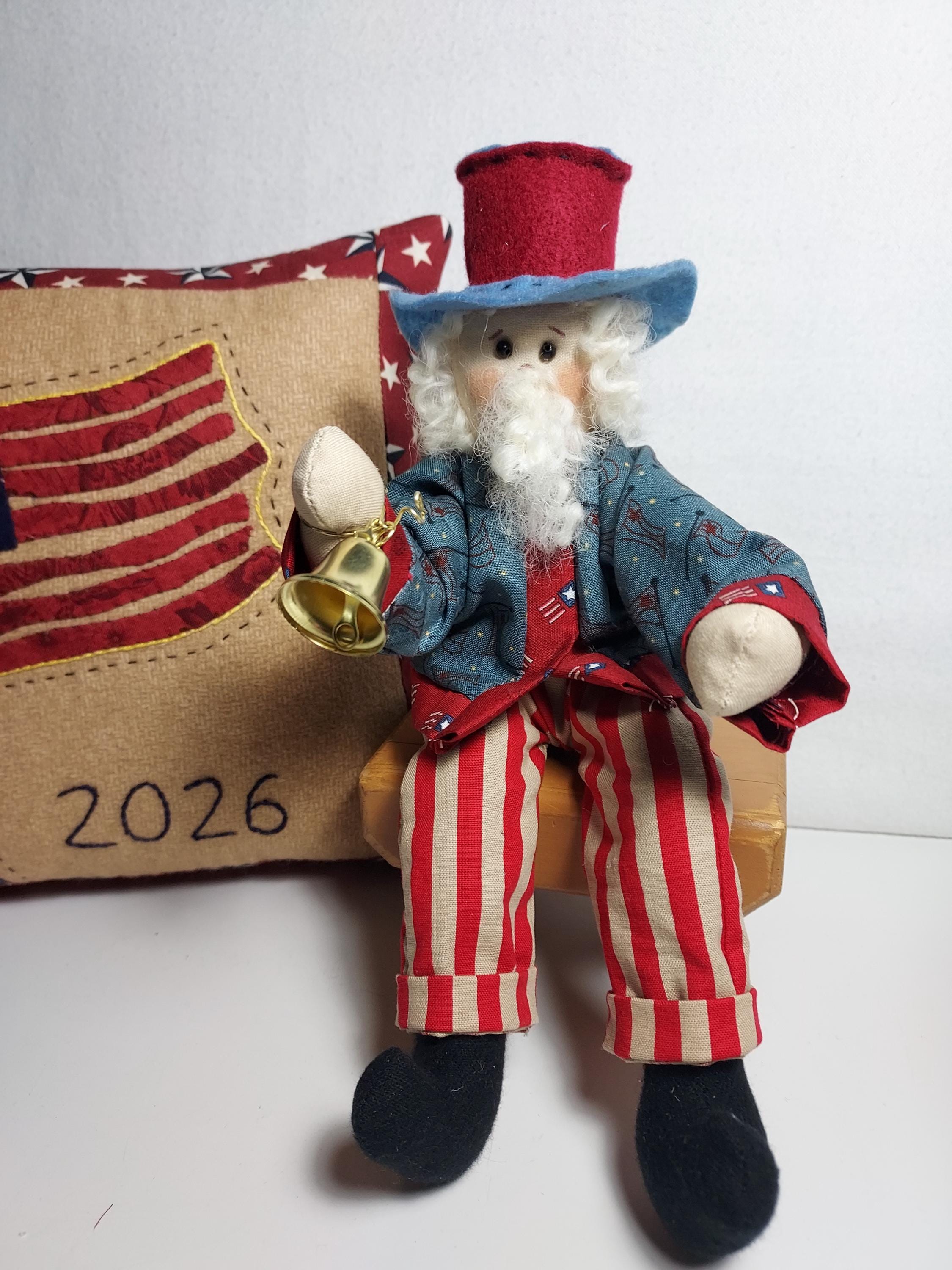 アメリカンカントリー アンクルサム ビック トールペイント Handmade Uncle Sam Doll - Liberty Bell, Farmhouse Decor (11 Inch