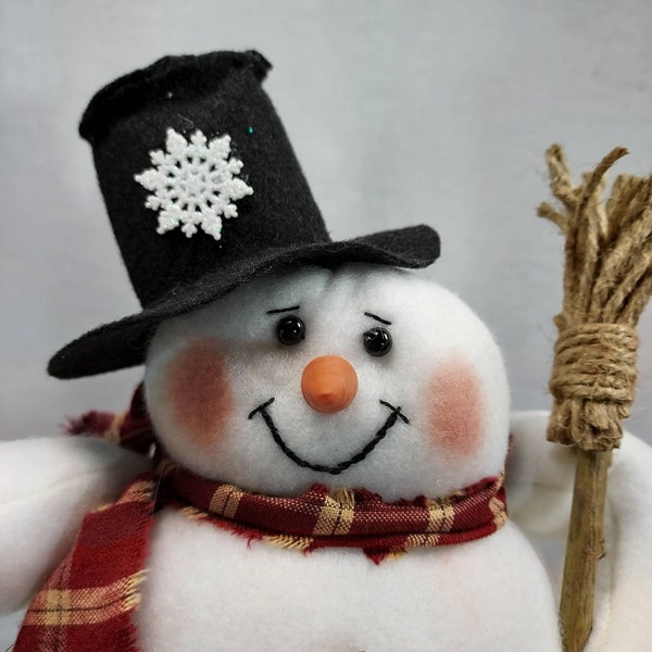 Snowman Doll ~ SnoBall ~ 12 Inches Tall, 7 Inches Wide ~ Handmade Broom and Hat~ Winter/Christmas Decor ~ Country/Farmhouse Decor