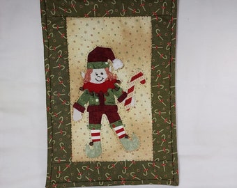 Art Wall Quilt ~ Elf Wall Hanging ~ 8" x 12"  Christmas Wall Quilt ~ Farmhouse/Country Decor