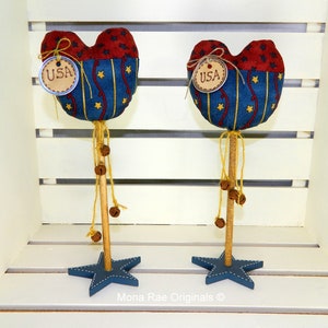 Patriotic Heart Red/Whit/Blue Heart on Stand with Bells 9 Inches Tall Independence Day/Flag Day Decor image 1