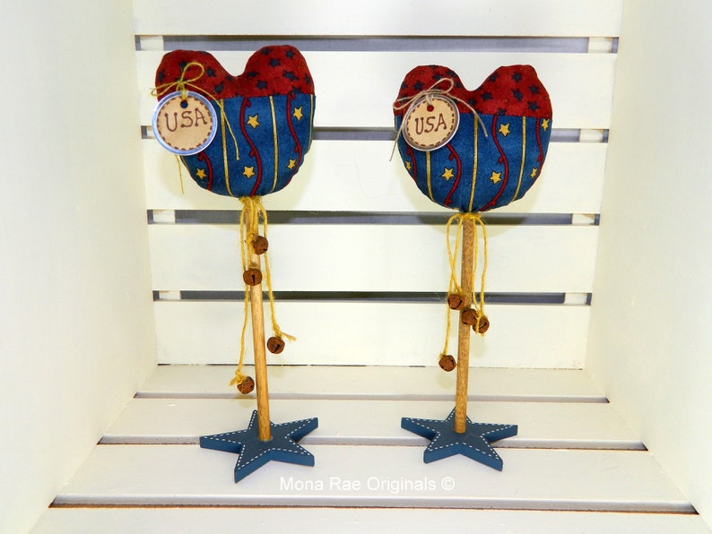 Patriotic Heart Red/Whit/Blue Heart on Stand with Bells 9 Inches Tall Independence Day/Flag Day Decor image 1