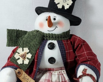 Snowman Doll ~ Yeti ~ 35 Inches Sitting Long Leg Art Christmas Doll ~ Christmas/Winter Snowman Decor Farmhouse/Country