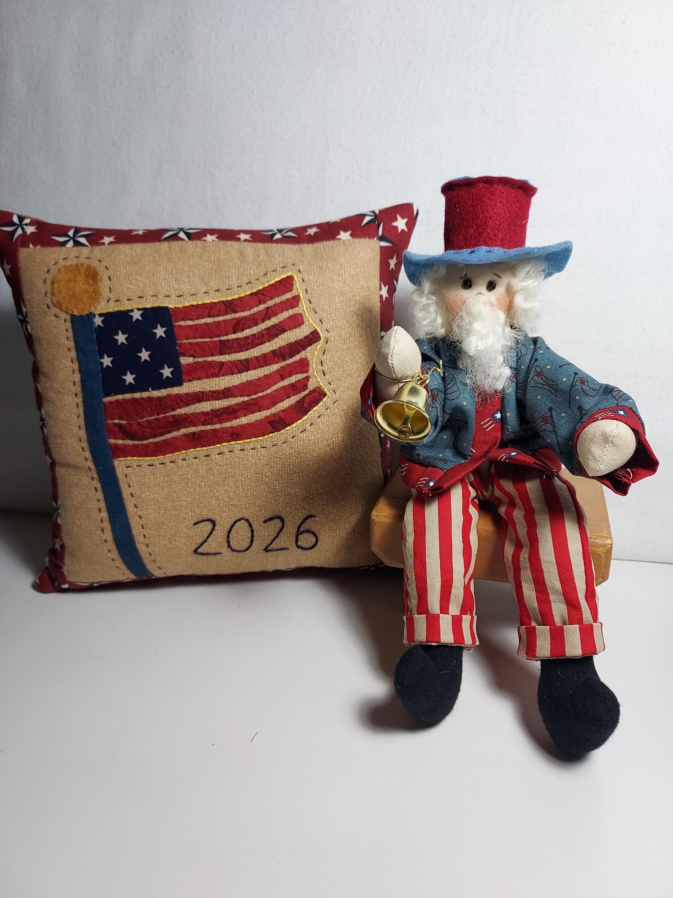 Handmade Uncle Sam Doll - Liberty Bell, Farmhouse Decor (11 Inch