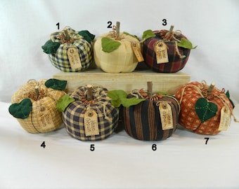 Large Stuffed Fabric Pumpkins ~ 7" Tall x 7" Wide Plaid and Stripe Pumpkins ~ Farmhouse Decor ~ Country Decor ~ Fall Decor