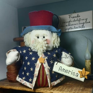 Uncle Sam Doll 9 Inch Doll with Sign Independence/Memorial Day/Veterans Day Farmhouse Decor/Country Decor image 3