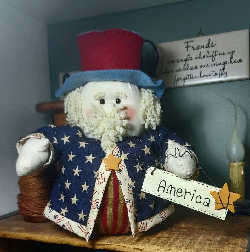 Uncle Sam Doll 9 Inch Doll with Sign Independence/Memorial Day/Veterans Day Farmhouse Decor/Country Decor image 3