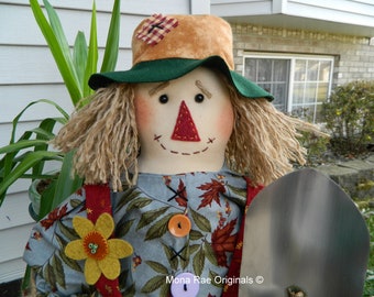 Standing Scarecrow Doll ~ Harry the Harvester ~ 28" Fall Decor ~ Blue, Green Scarecrow ~ Fall/Halloween  Decor ~ Country/Farmhouse Decor