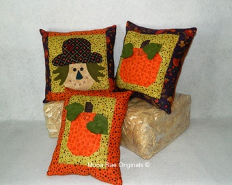 Scarecrow and Pumpkin Pillow Set ~ Two 13" and  One 9" x 12" Pillows ~Farmhouse Decor ~ Halloween Decor ~ Fall Decor