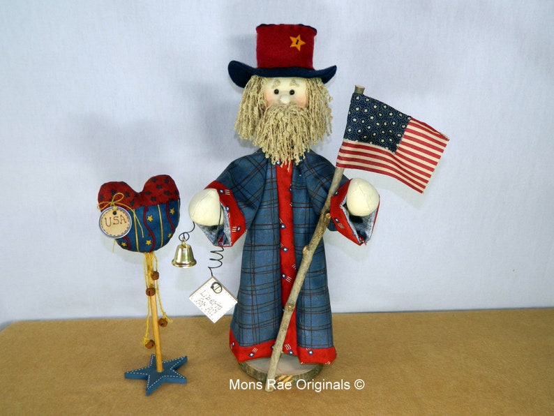 Patriotic Heart Red/Whit/Blue Heart on Stand with Bells 9 Inches Tall Independence Day/Flag Day Decor image 3