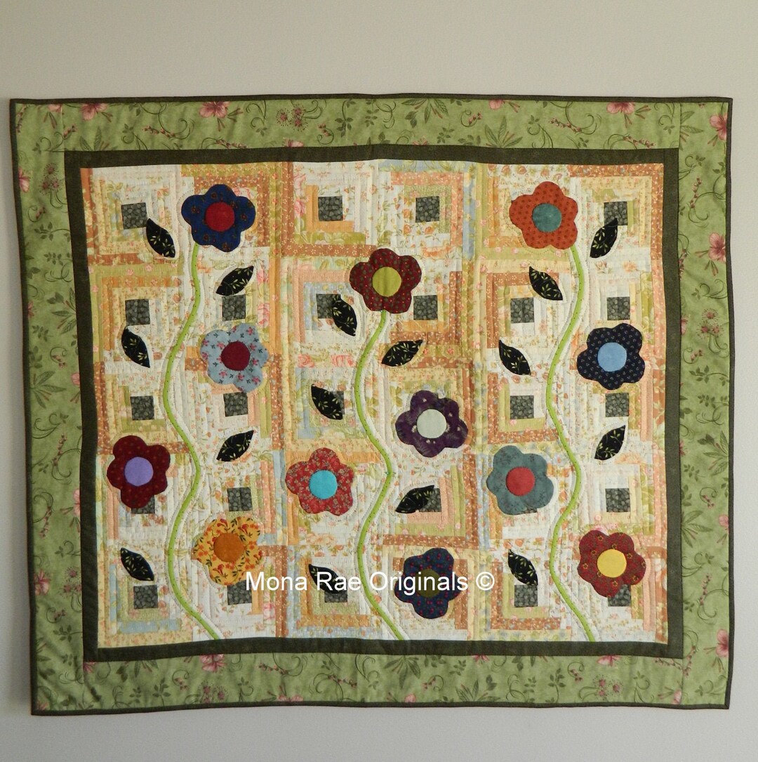 Art Quilt Wall Hanging ~ Climbing Flowers ~ 39" X 45" ~ OOAK Handmade ...