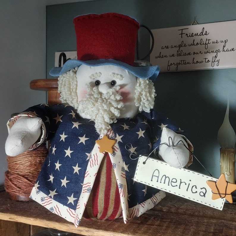 Uncle Sam Doll 9 Inch Doll with Sign Independence/Memorial Day/Veterans Day Farmhouse Decor/Country Decor image 2