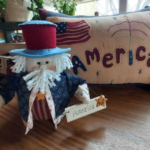 Handmade Uncle Sam Doll - Liberty Bell, Farmhouse Decor (11 Inch