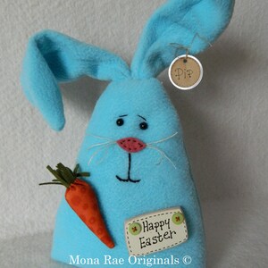 Easter Bunny Doll ~ Pip ~ Blue Polar Fleece, With Carrot and Happy Easter Sign ~ Original Design